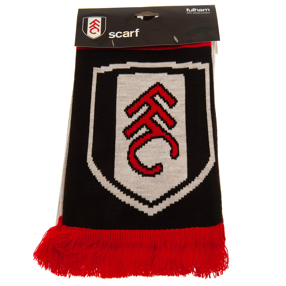 Fulham Football Club Stylish Black and White Knit Scarf with Red Fringe