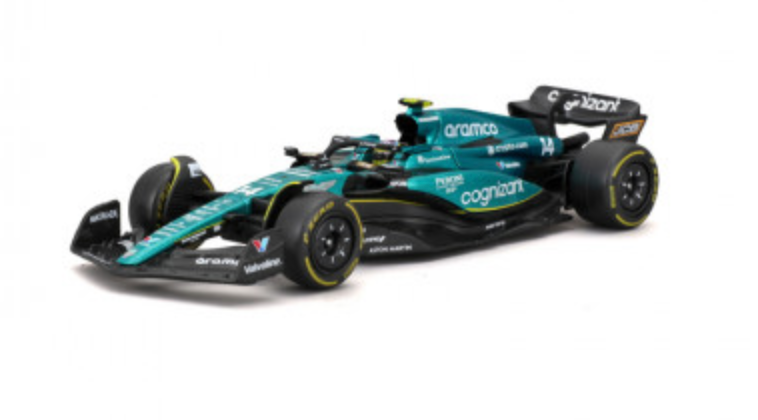 2023 Formula 1 Aston Martin AMR23 Official 1:43 Scale Diecast Model Car Featuring Fernando Alonso with Mini Helmet F1 Replica Collectible