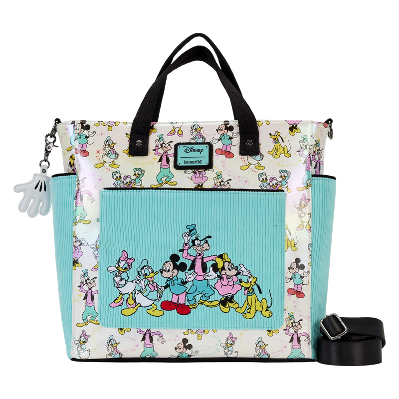 Loungefly Disney100 Mickey & Friends All-Over Print Iridescent Convertible Tote Bag for Celebratory Outings