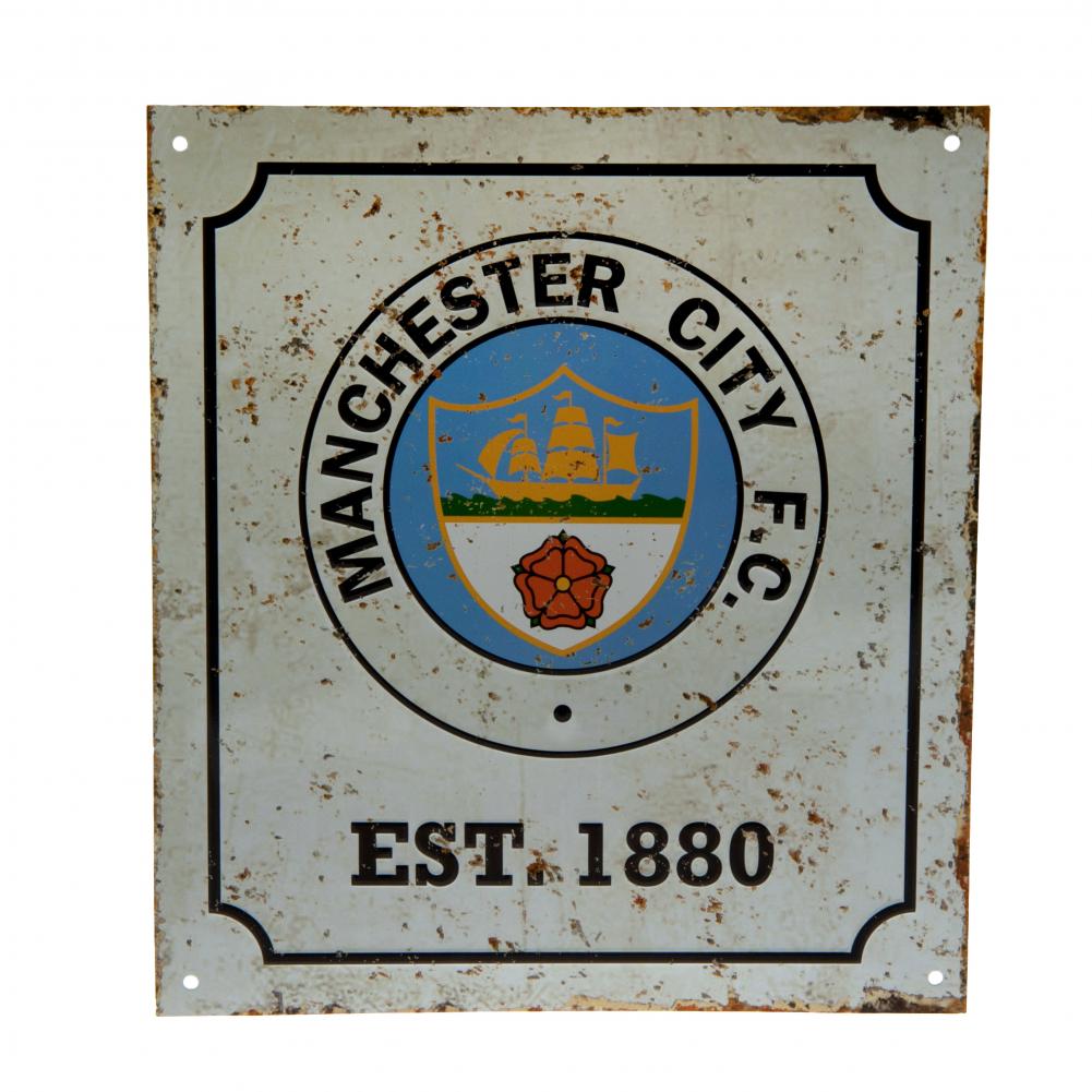 Retro Style Manchester City FC Logo Wall Sign with Vintage Charm