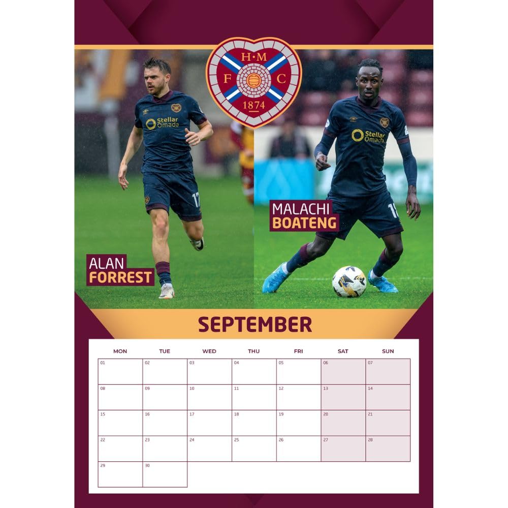 2025 Hearts FC A3 Wall Calendar with Favorite Players