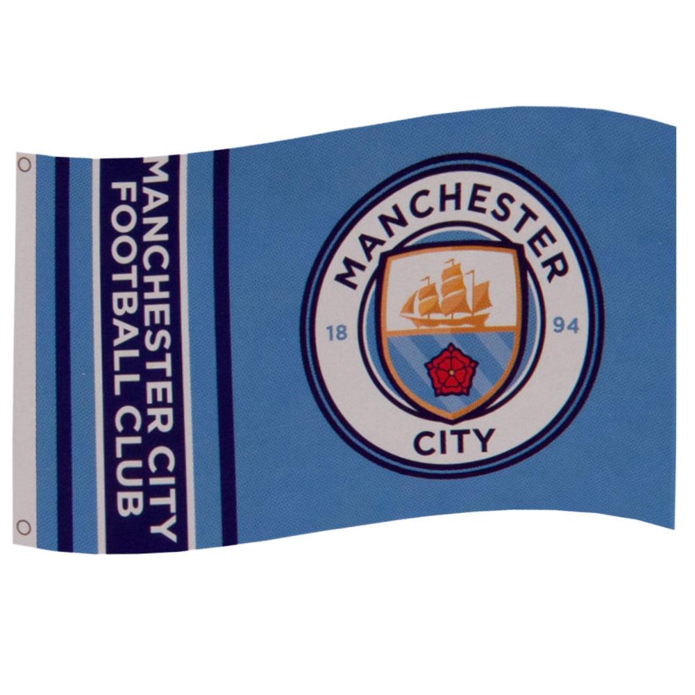 Large Sky Blue Manchester City FC Supporters Flag with Full - Colour Crest