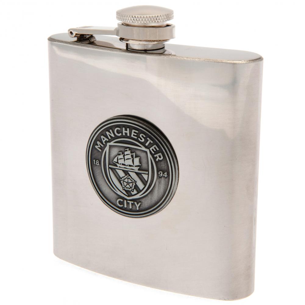 6oz Stainless Steel Manchester City FC Hip Flask with Antique Badge