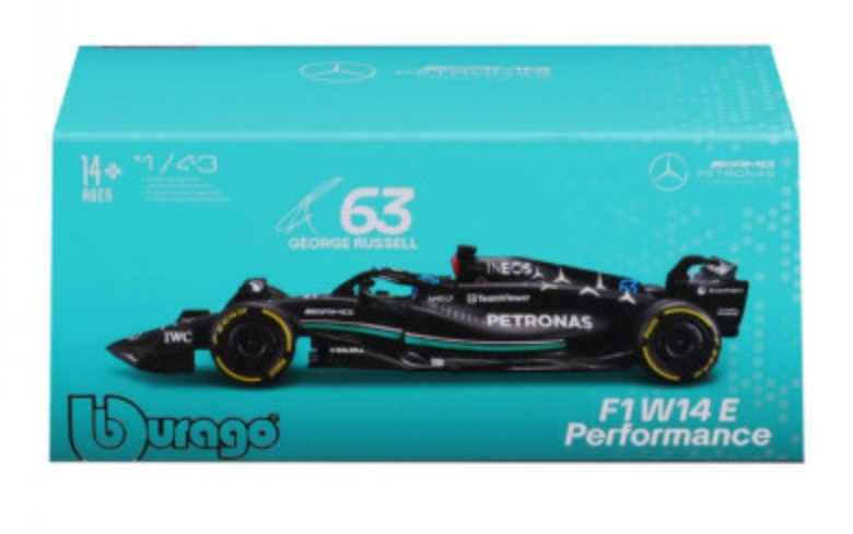 Formula 1 Collectible Mercedes-AMG Petronas W14 2023 George Russell Official Die-cast Scale Model Car with Helmet in 1:43 Ratio