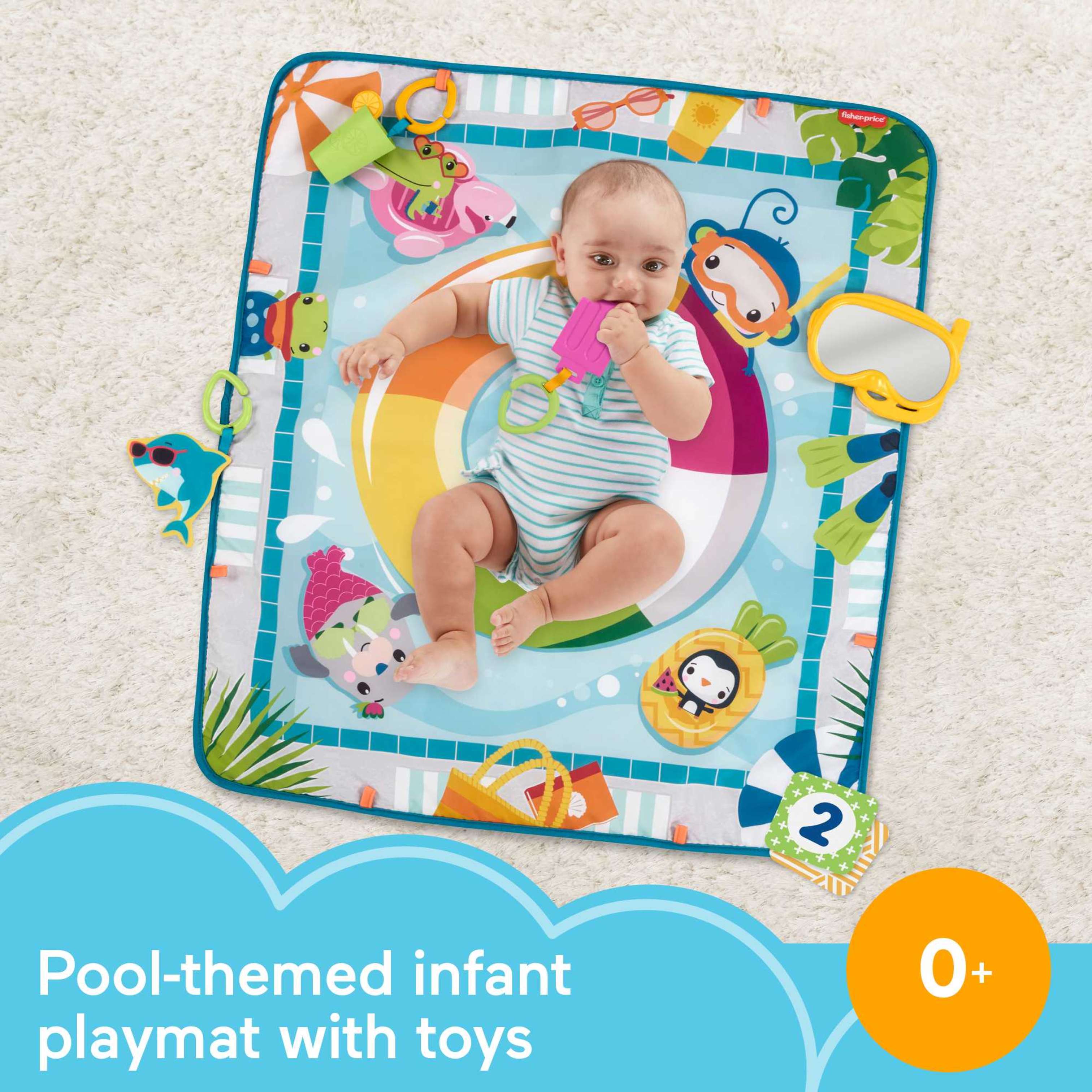 Fisher-Price Colorful Activity Mat for Newborns with Pool Theme