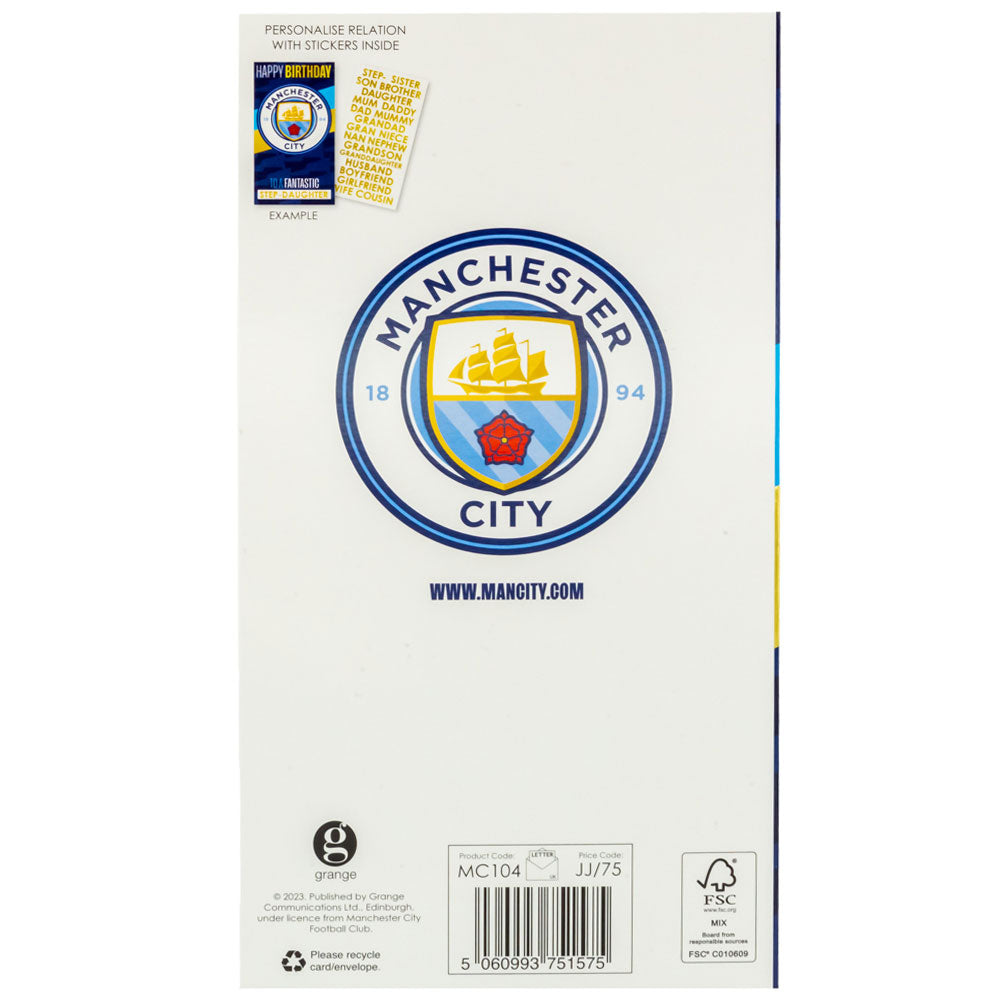 Personalised Manchester City FC Birthday Card with Vibrant Blue Gloss
