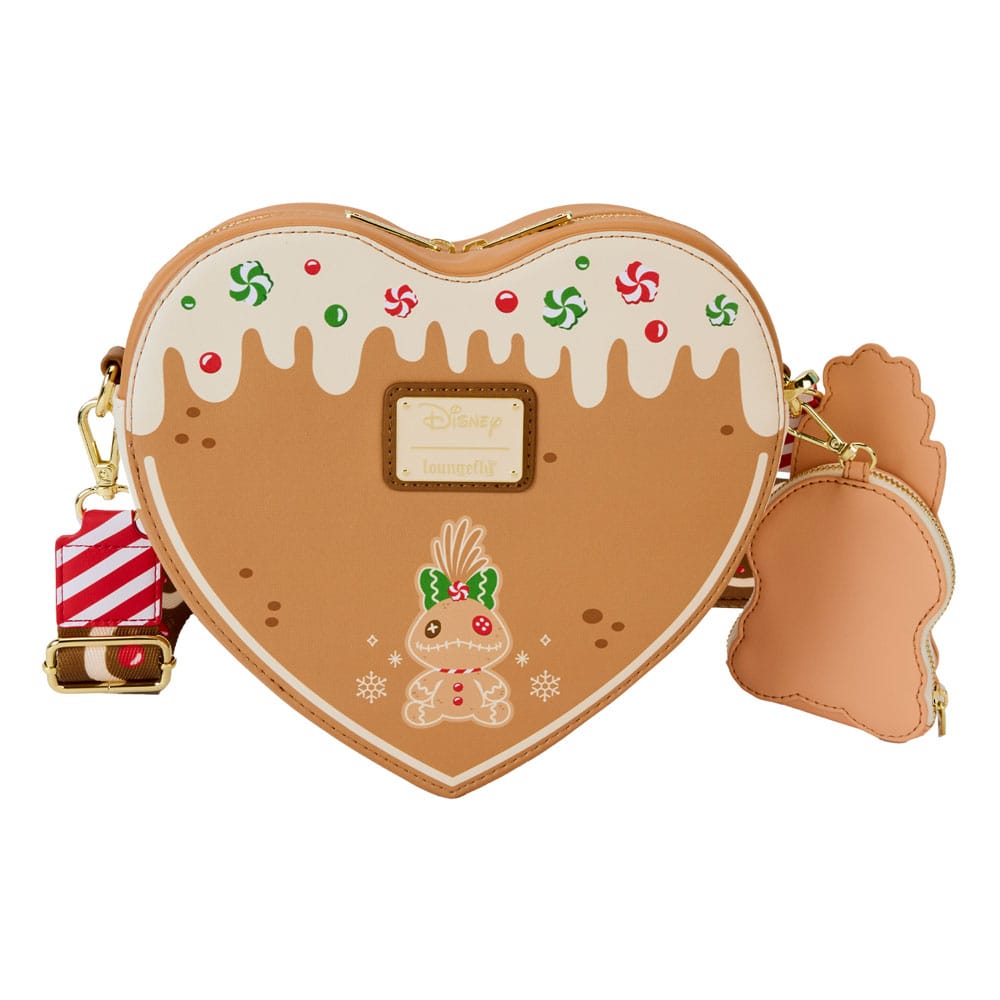 Loungefly Disney Lilo And Stitch Angel And Stitch Themed Gingerbread Heart-Shaped Crossbody Shoulder Bag for Fashion Lovers