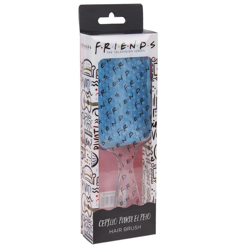 Friends Themed Clear Plastic Hair Brush with Blue Cushioned Pad and Logo Design