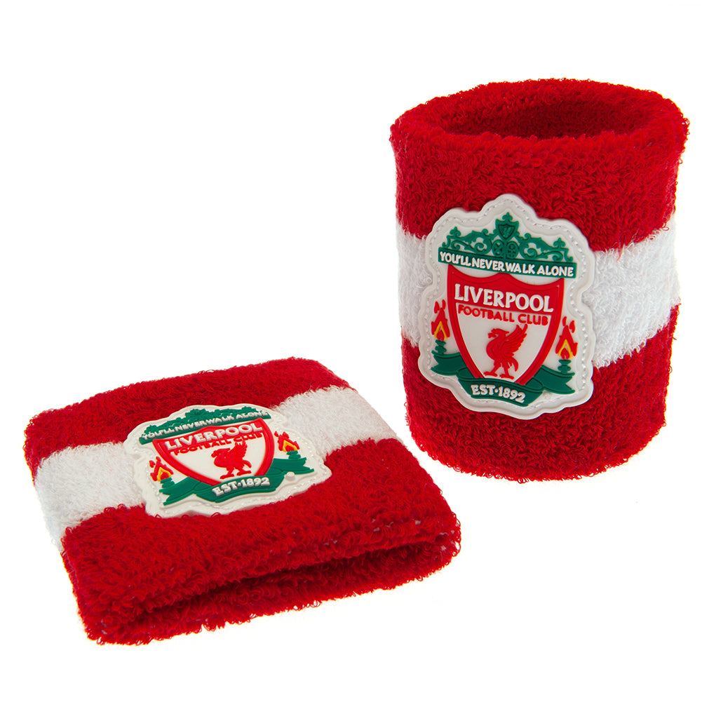 Soft Cotton Liverpool FC Red and White Wristbands with Club Crest (Pack of 2)