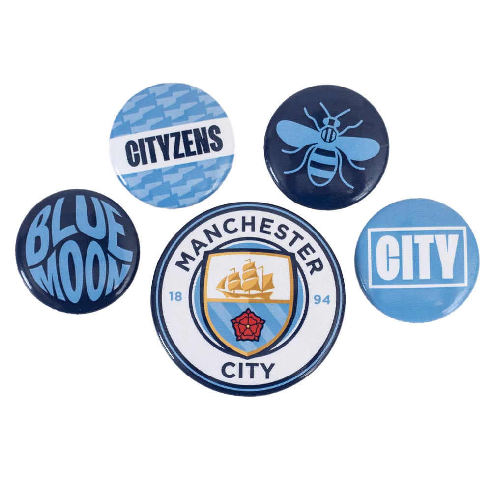 Assorted Size Manchester City FC Button Badge Set for School Bags and Clothing