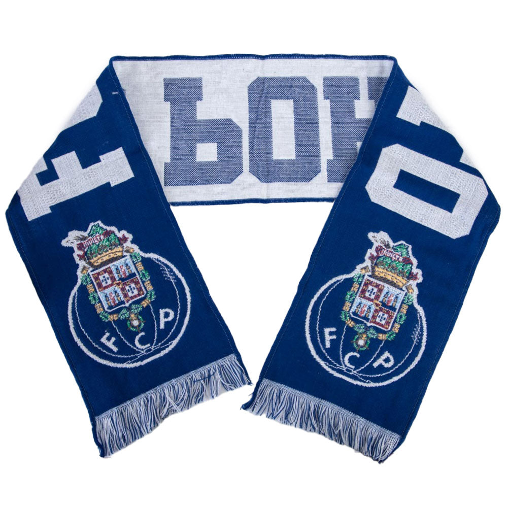 Large-sized Blue and White Knitted FC Porto Scarf with Fringe