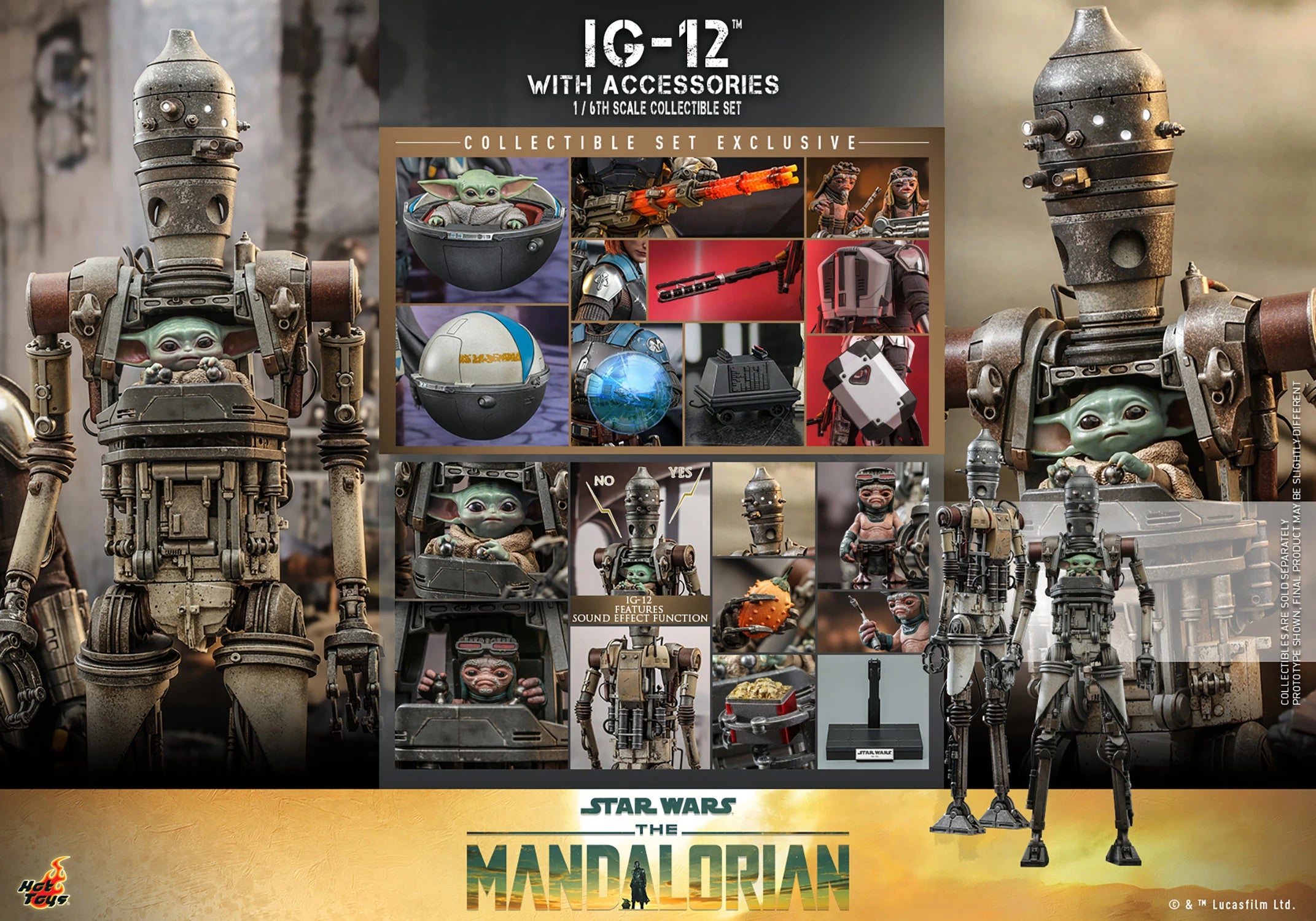 Hot Toys 1/6 Scale Mandalorian IG-12, Grogu & Accessories Collectible Set