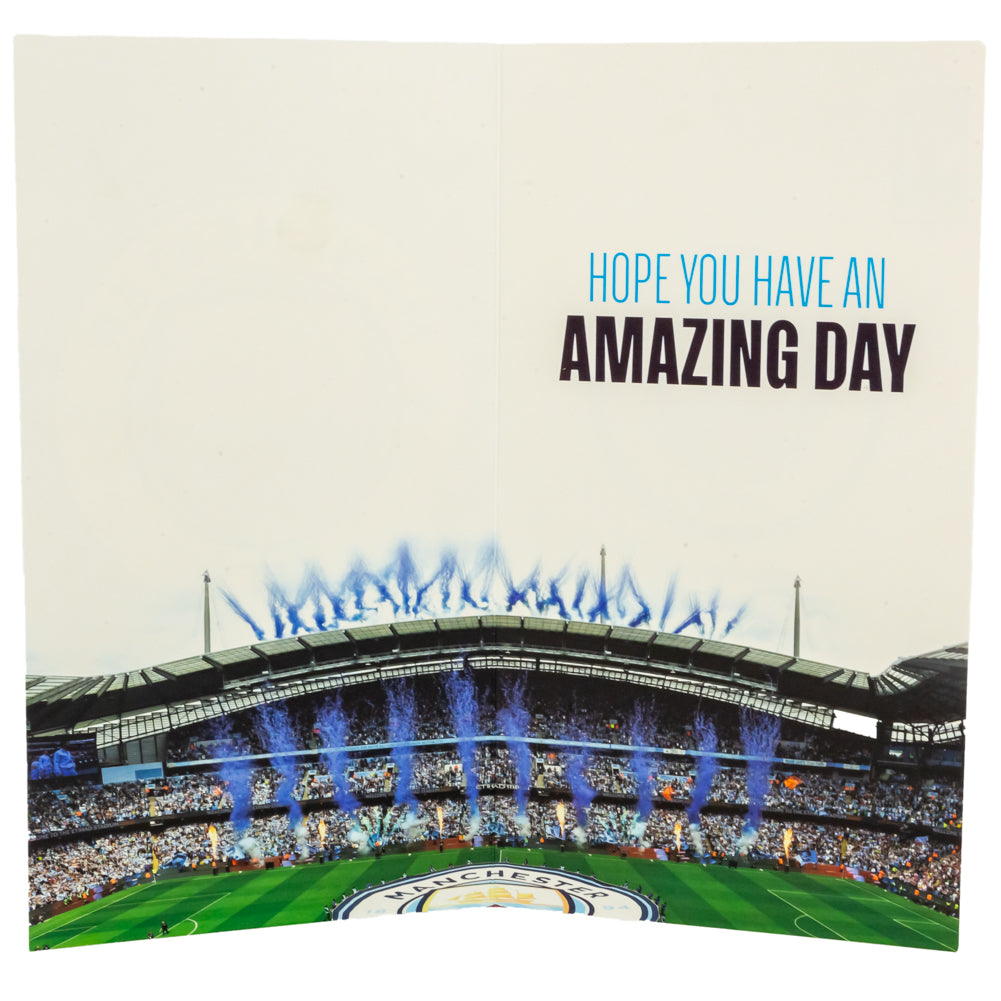 Personalised Manchester City FC Birthday Card with Vibrant Blue Gloss