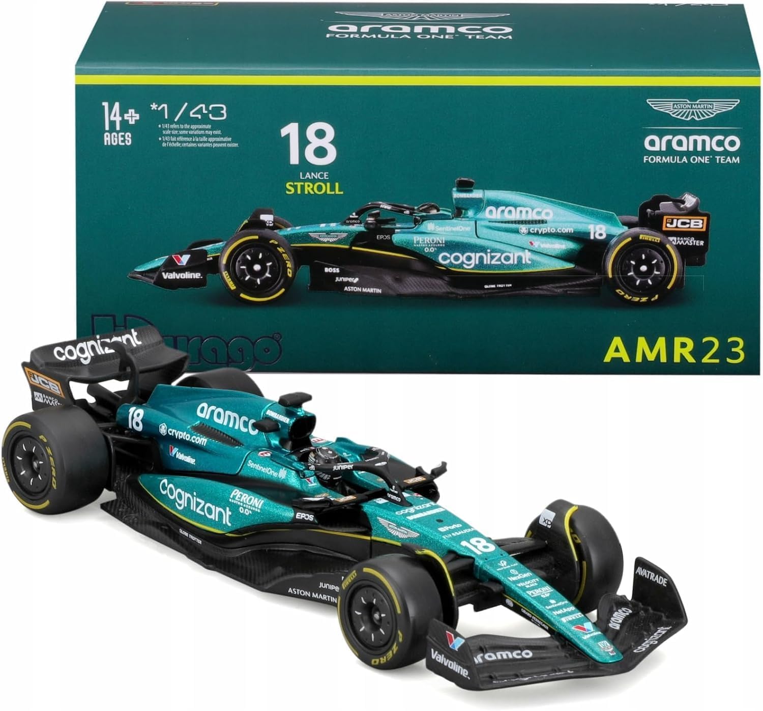 Formula 1 Official Aston Martin AMR23 Lance Stroll Die - cast Collectible Model in 1:43 Scale with Helmet
