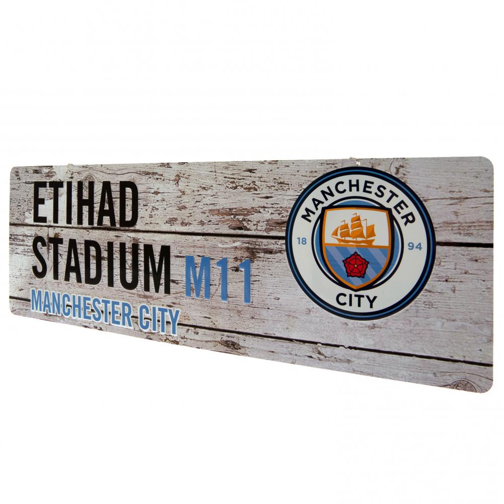 Authentic Manchester City FC Rustic Stamped Metal Hanging Garden Sign