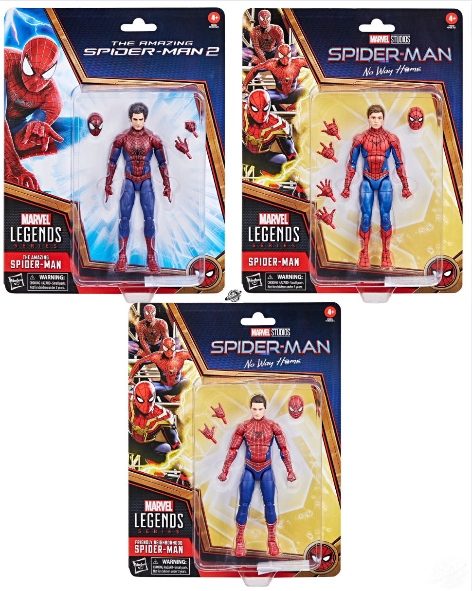 Collectible Marvel Legends Spider - Man 3 Figure Bundle Featuring Tobey Maguire, Andrew Garfield, and Tom Holland