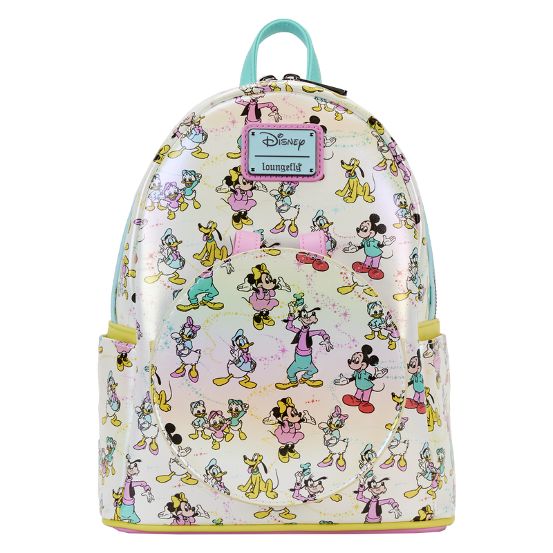 Loungefly Disney100 Iridescent Mini Backpack with Mickey & Friends Print and Ear Headband