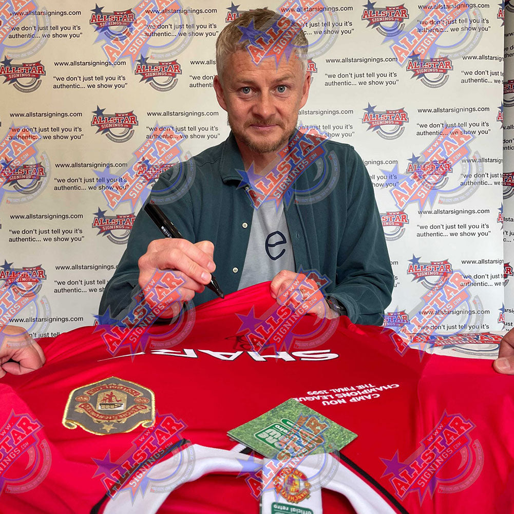 1999 Manchester United FC Replica Shirt Signed by Ole Gunnar Solskjaer and Teddy Sheringham