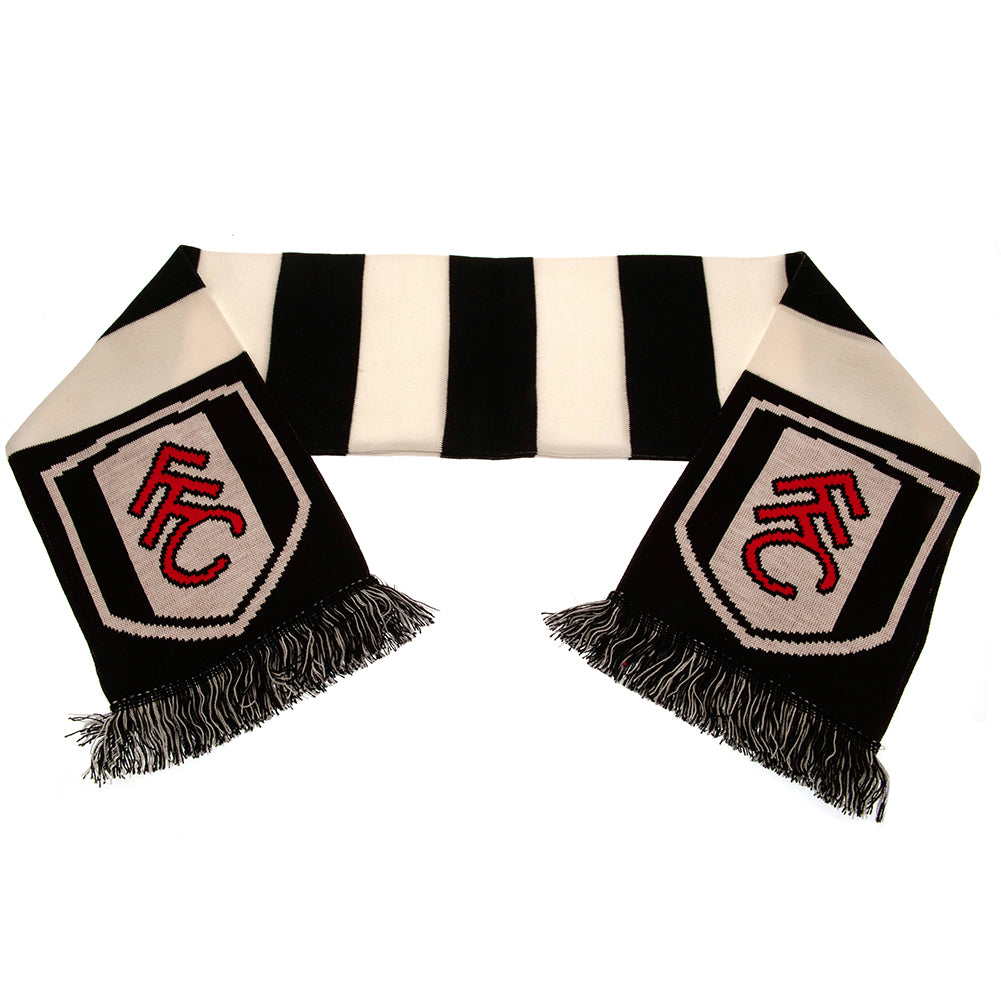 Fulham FC Black and White Bar Stripe Jacquard Knit Scarf with Fringe