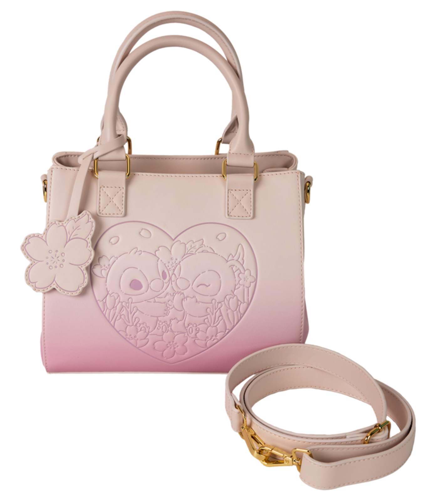 Loungefly Disney Soft Pink Stitch and Angel Adjustable Crossbody Bag