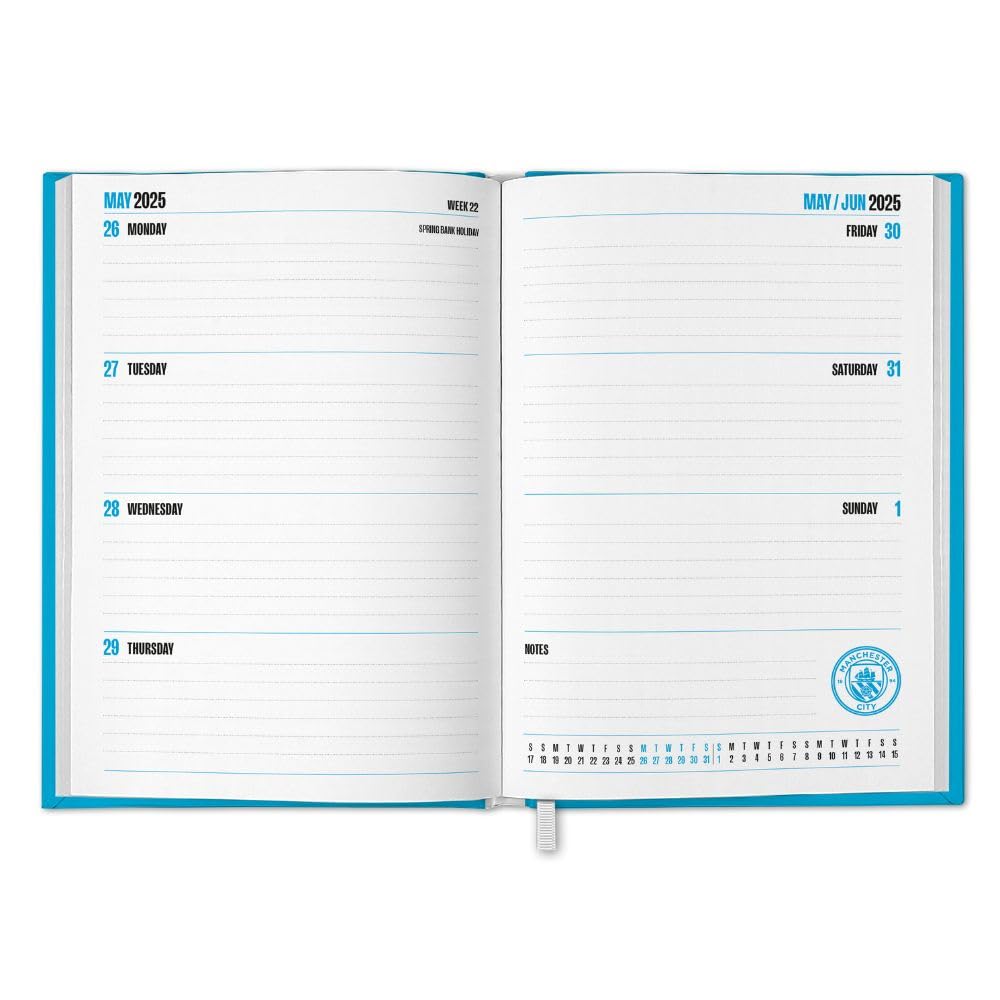 2025 Light Blue Hardback A5 Manchester City FC Weekly View Diary