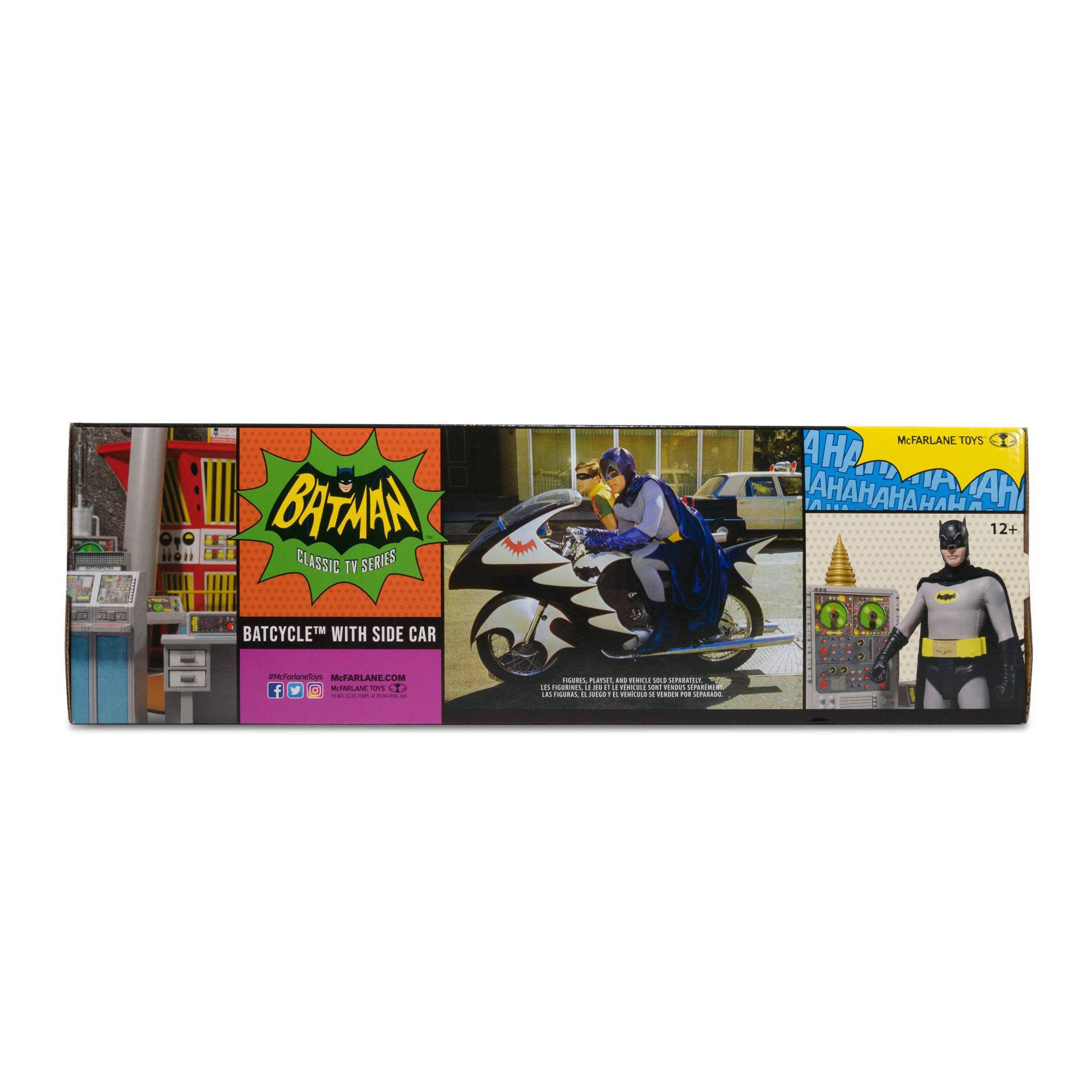 McFarlane DC Retro 1966-Style Batcycle Toy with Detachable Side Car for Collectible Figures