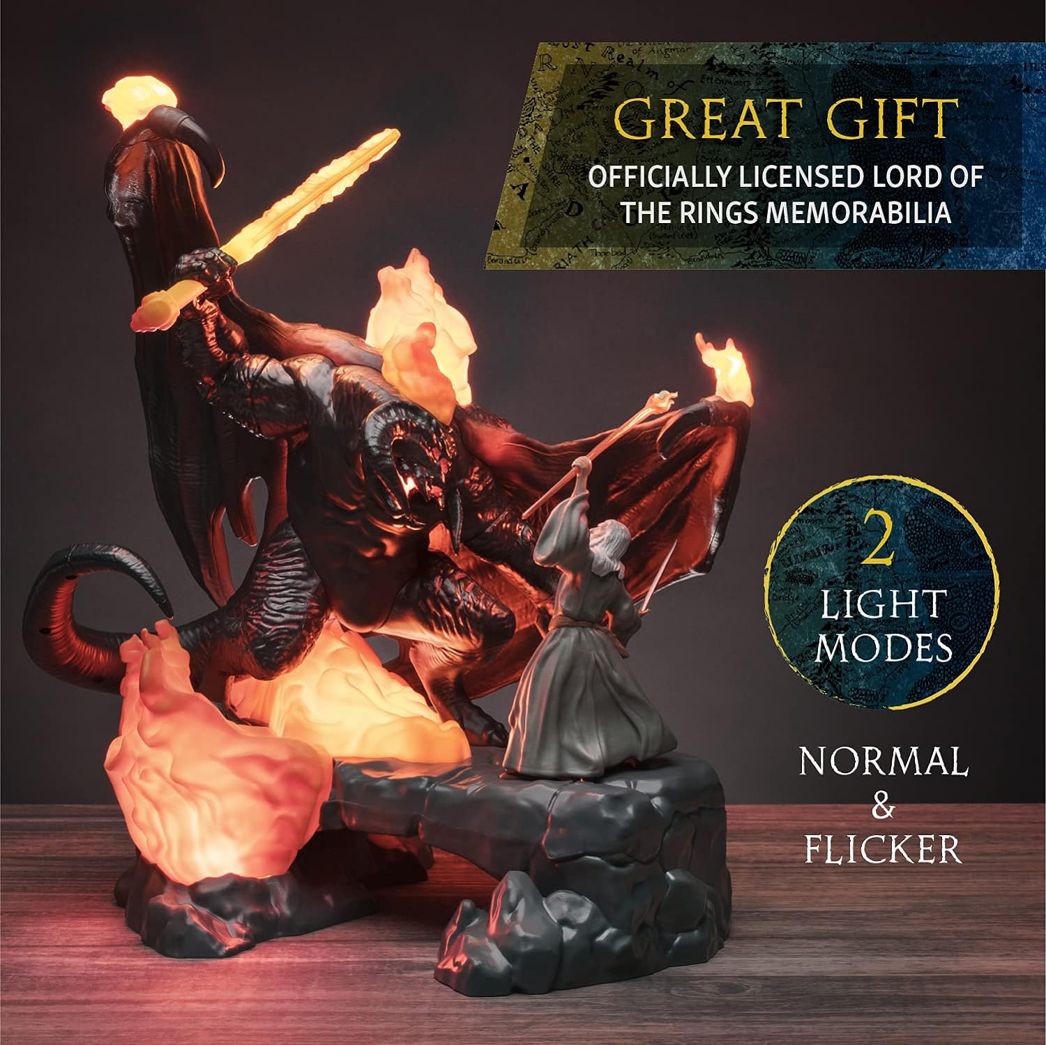 Officially Licensed Lord of the Rings Balrog vs Gandalf Glowing Desk Lamp