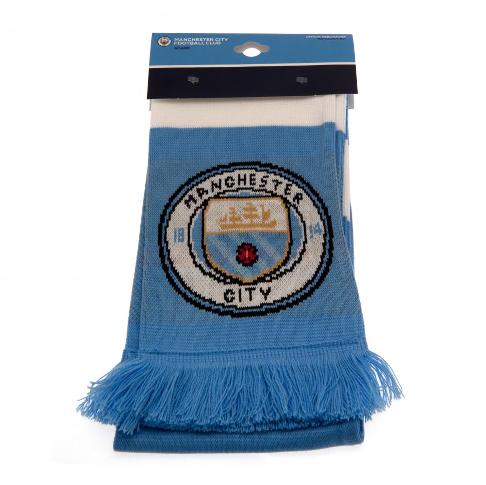 Sky Blue and White Bar Stripe Jacquard Knit Scarf of Manchester City FC