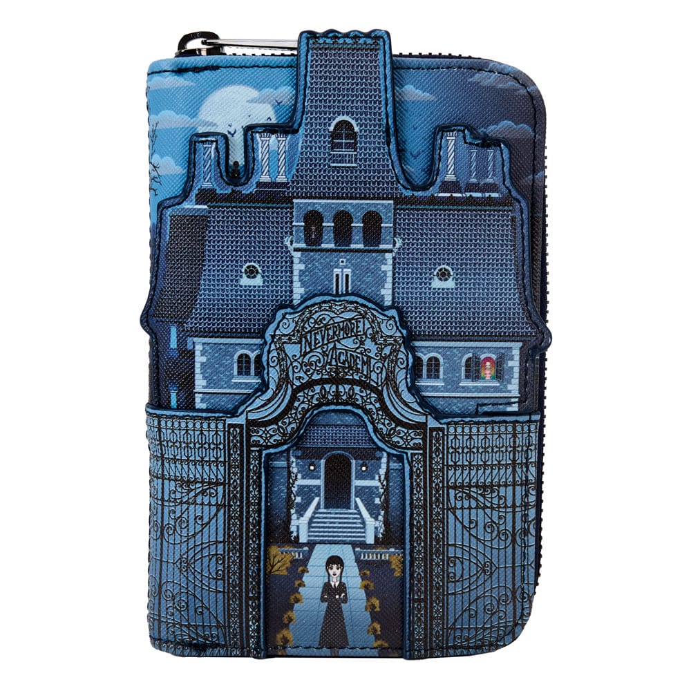 Loungefly Wednesday Addams Inspired Nevermore Castle Design Zip Around Fashion Wallet for Trendy Outings