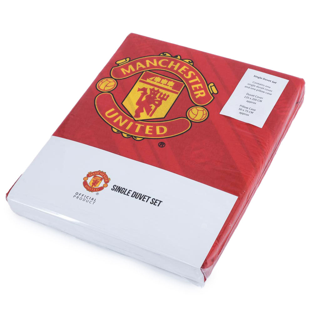 Manchester United FC Reversible Stripe Single Duvet Set with Club Crest