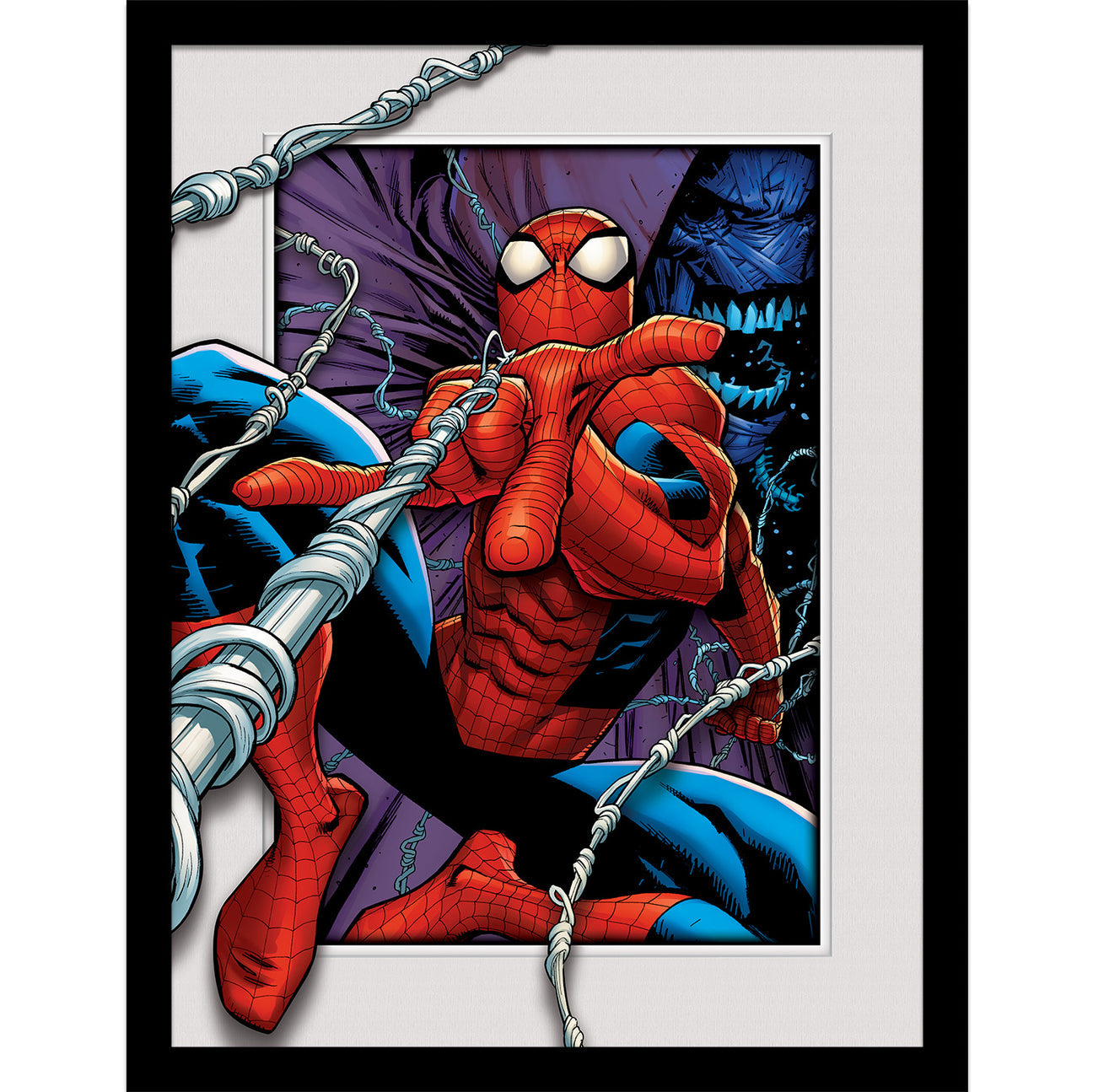 3D Effect Framed Collector Print of Swinging Marvel Comics Spider - Man, 30 x 40 cm