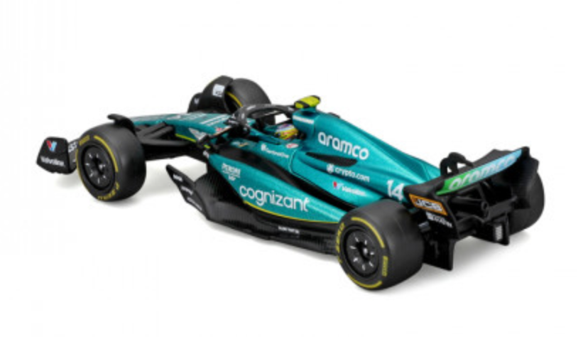 2023 Formula 1 Aston Martin AMR23 Official 1:43 Scale Diecast Model Car Featuring Fernando Alonso with Mini Helmet F1 Replica Collectible