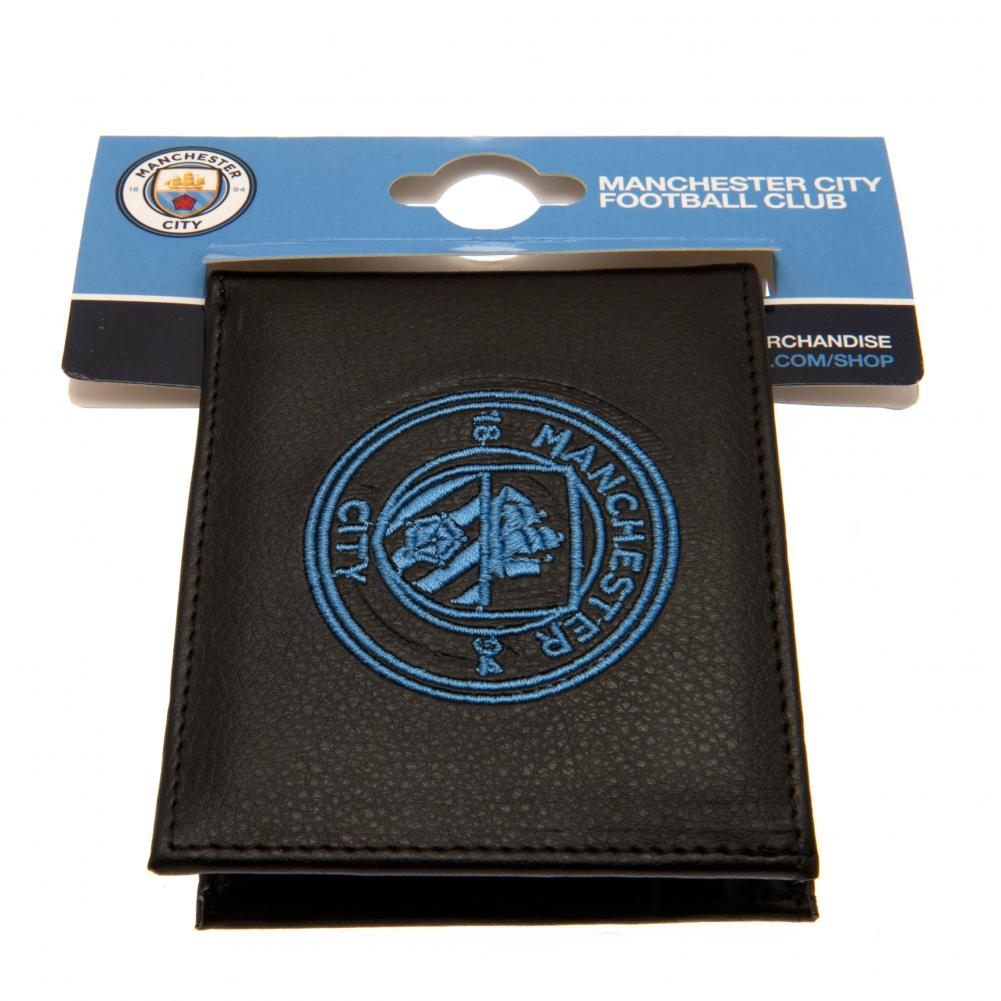Embroidered Manchester City Football Club Leather - Look Black Wallet for Fans