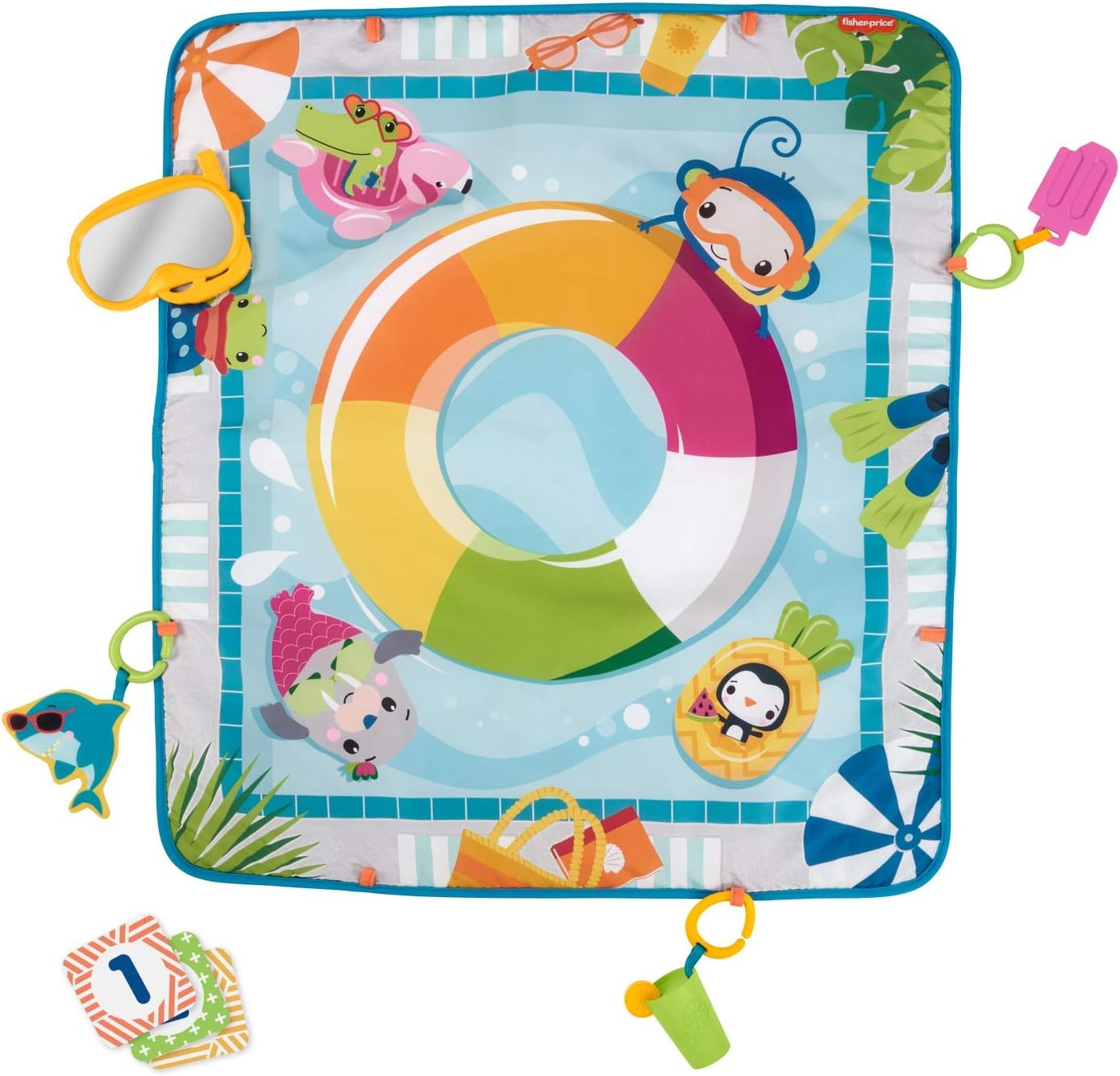 Fisher-Price Colorful Activity Mat for Newborns with Pool Theme
