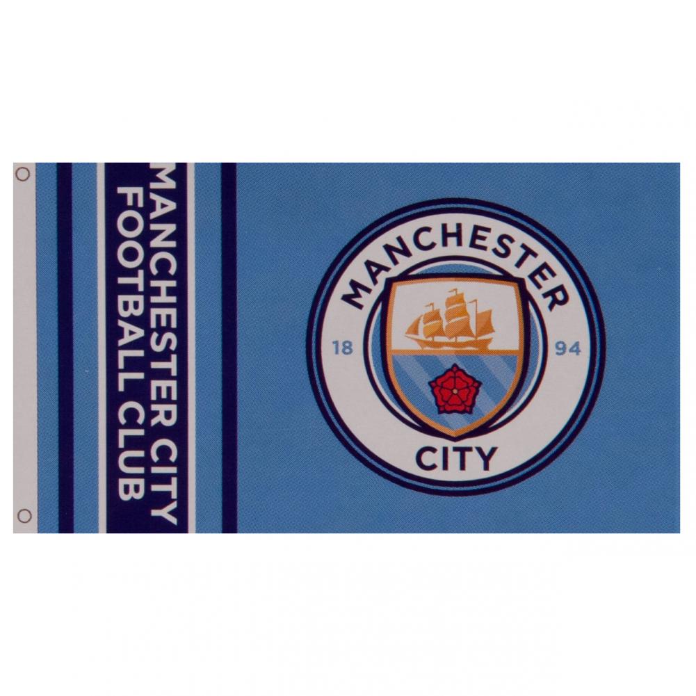 Large Sky Blue Manchester City FC Supporters Flag with Full - Colour Crest