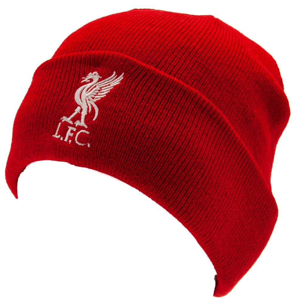 Red Knitted Liverpool FC Beanie with Turn - up Cuff for All Sizes