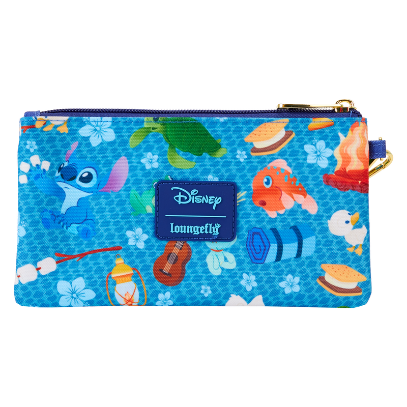 Loungefly Disney Stitch Camping Themed All - Over Print Nylon Wristlet