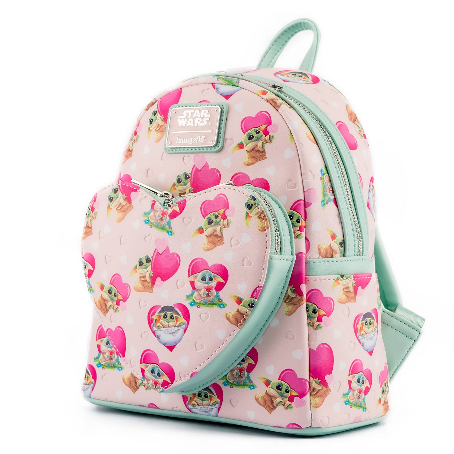 Loungefly Star Wars Grogu Valentines Mini Backpack with All - Over Heart Print