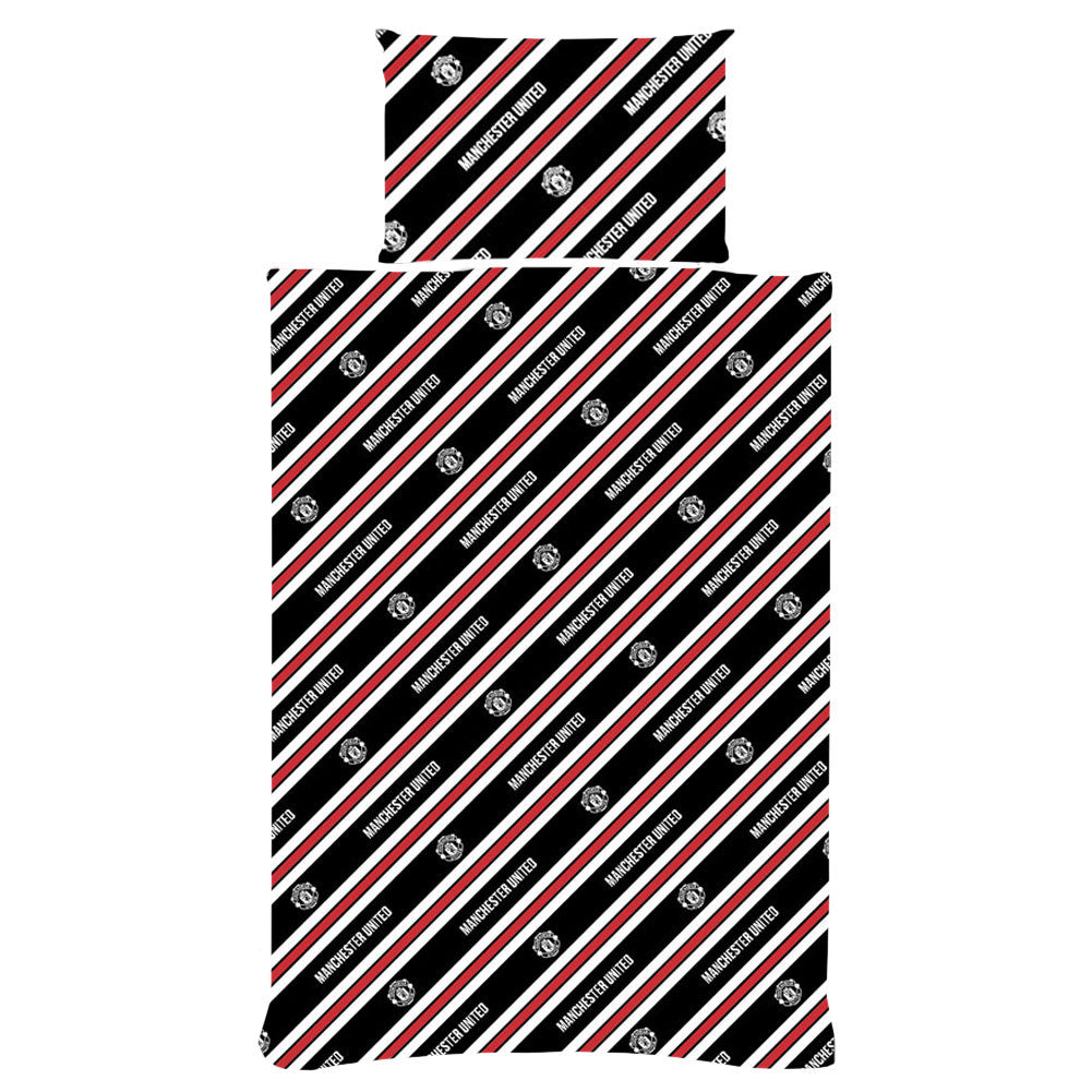 Manchester United FC Reversible Stripe Single Duvet Set with Club Crest