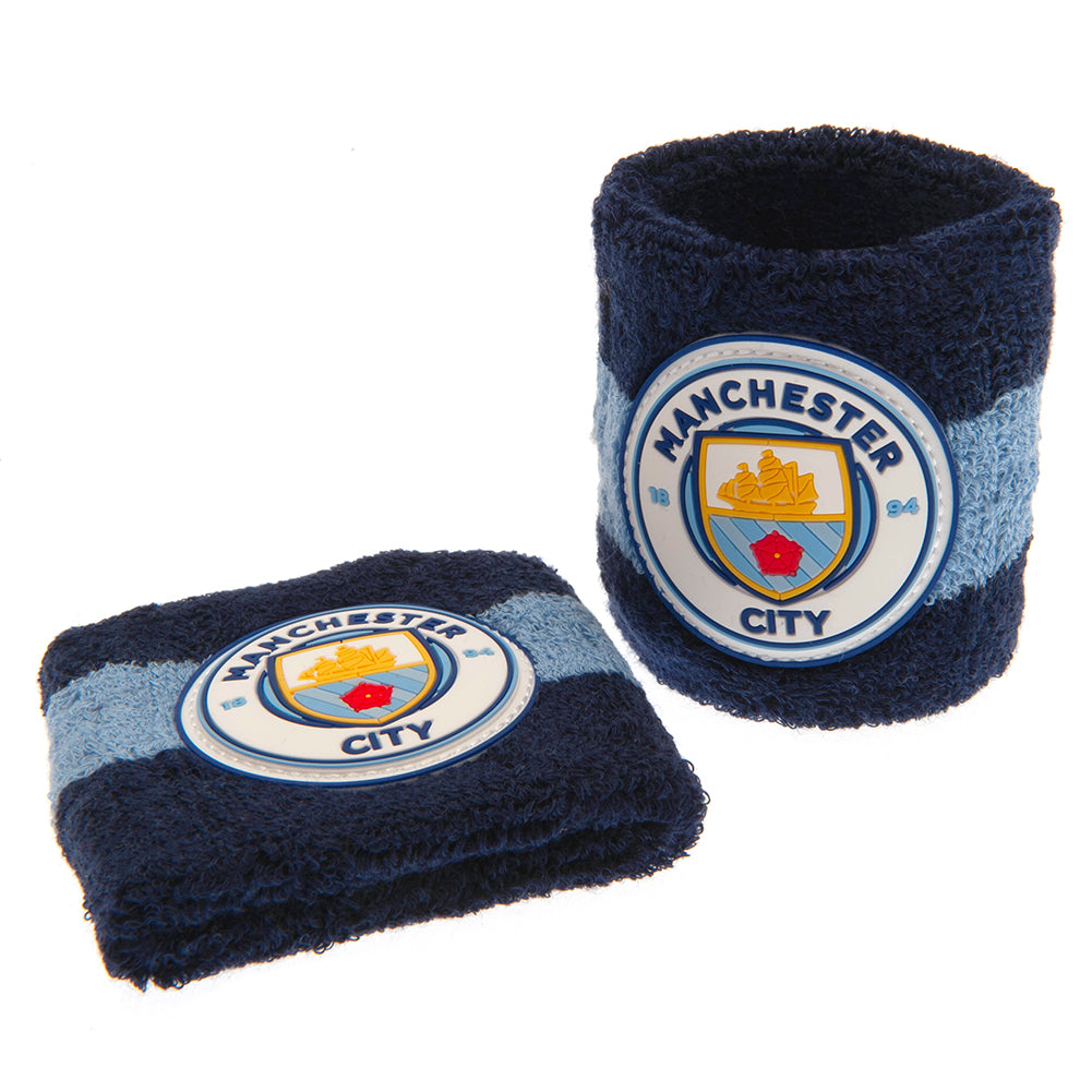 Soft Cotton Manchester City FC Dark Blue Sweatbands with Light Blue Trim and Club Crest - Pack of 2