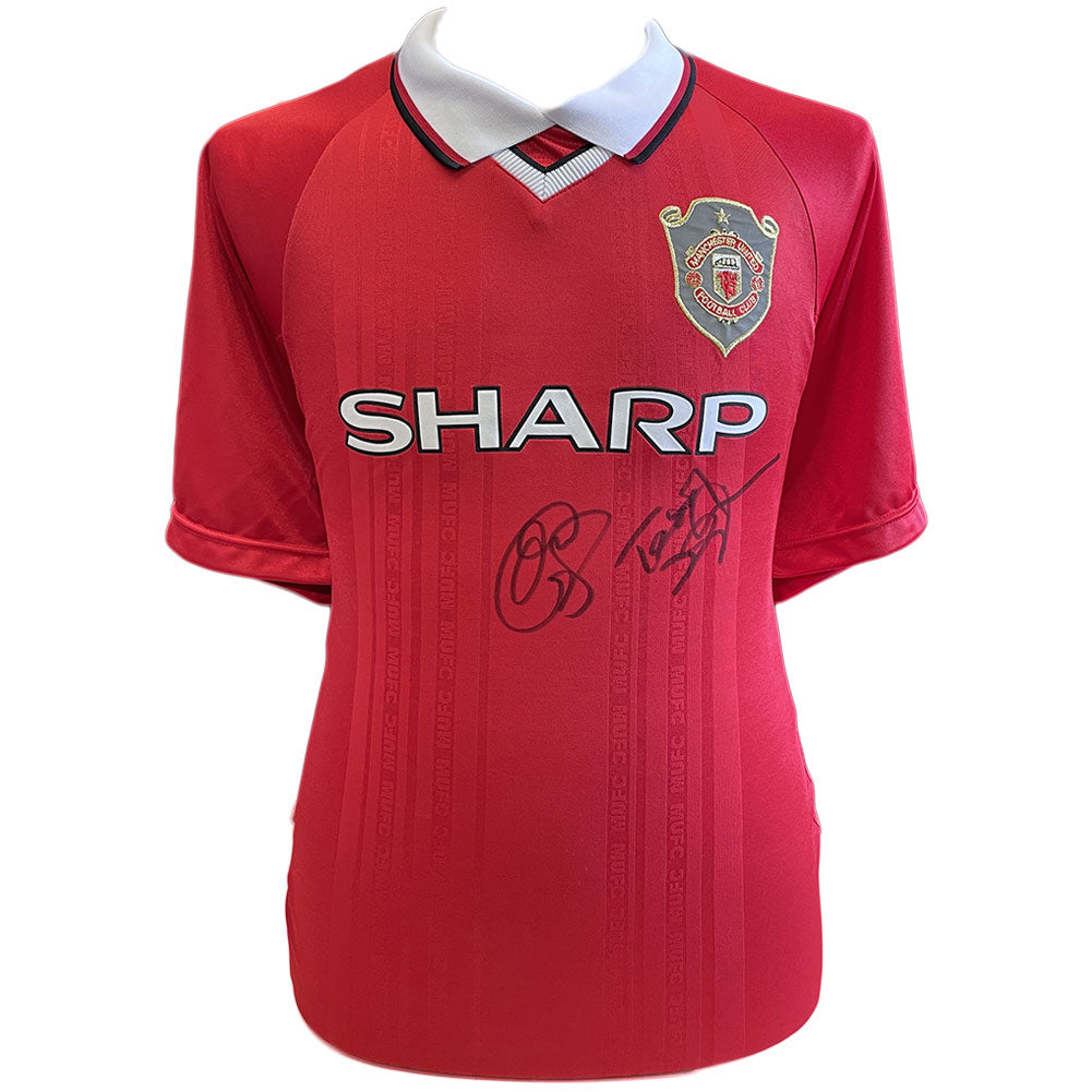 1999 Manchester United FC Replica Shirt Signed by Ole Gunnar Solskjaer and Teddy Sheringham