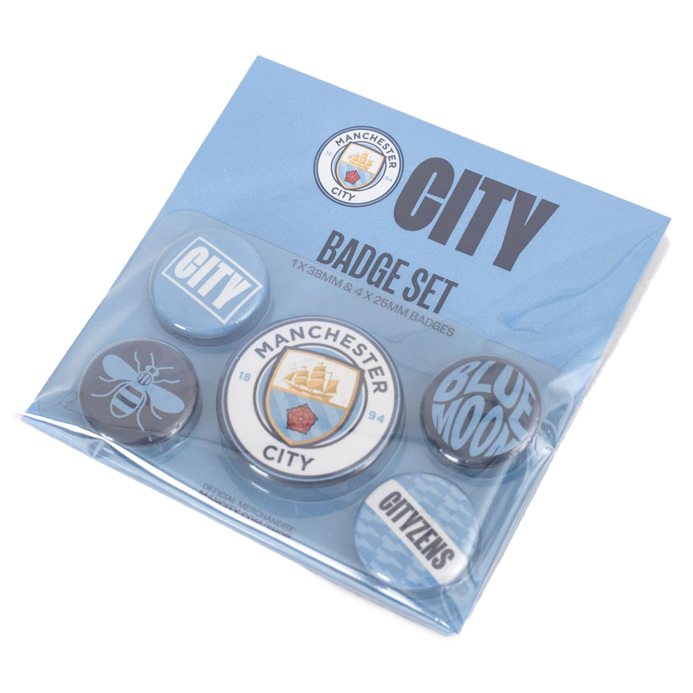Assorted Size Manchester City FC Button Badge Set for School Bags and Clothing