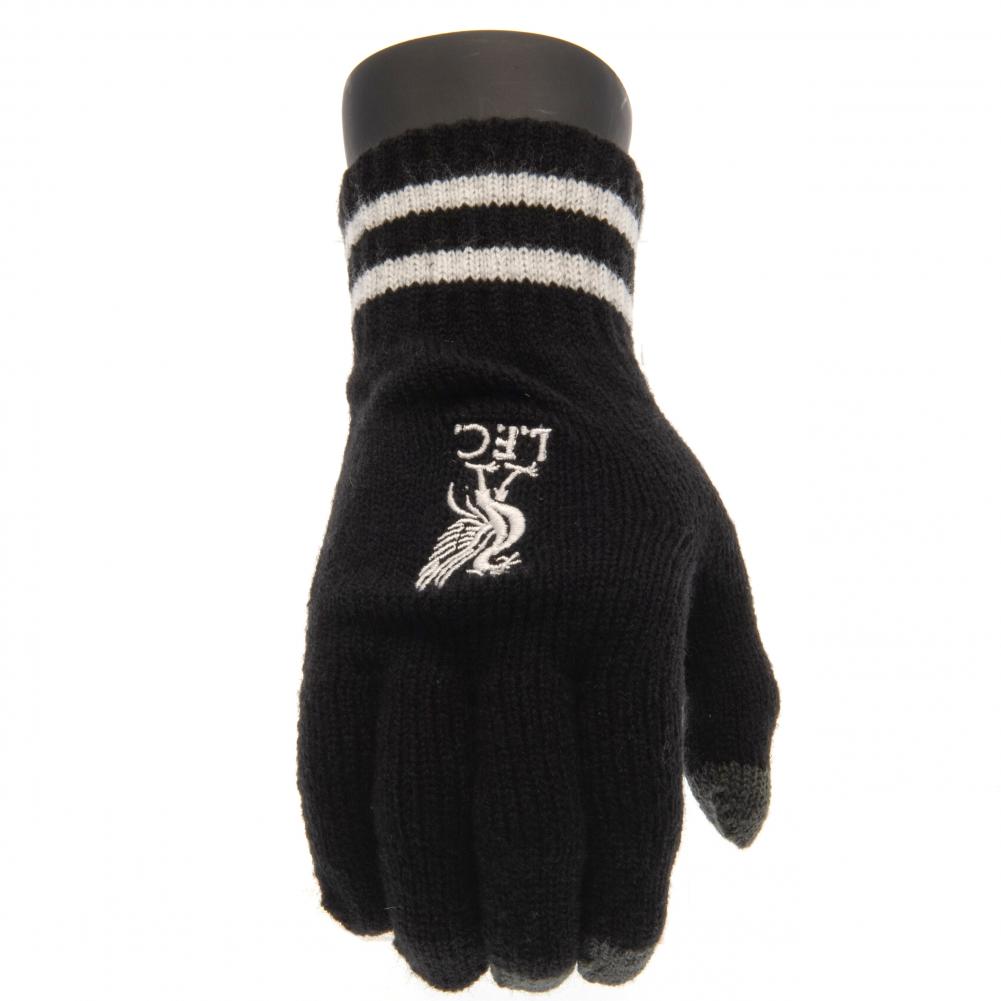 Youth Liverpool FC Touchscreen Black Knitted Gloves with Embroidered Crest