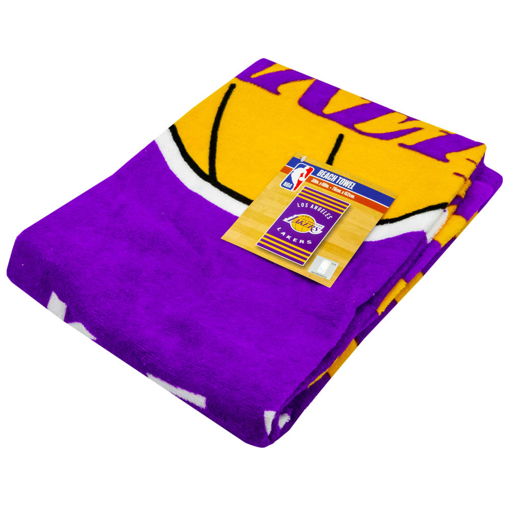Large and Soft Los Angeles Lakers Purple Stripe Velour Beach Towel