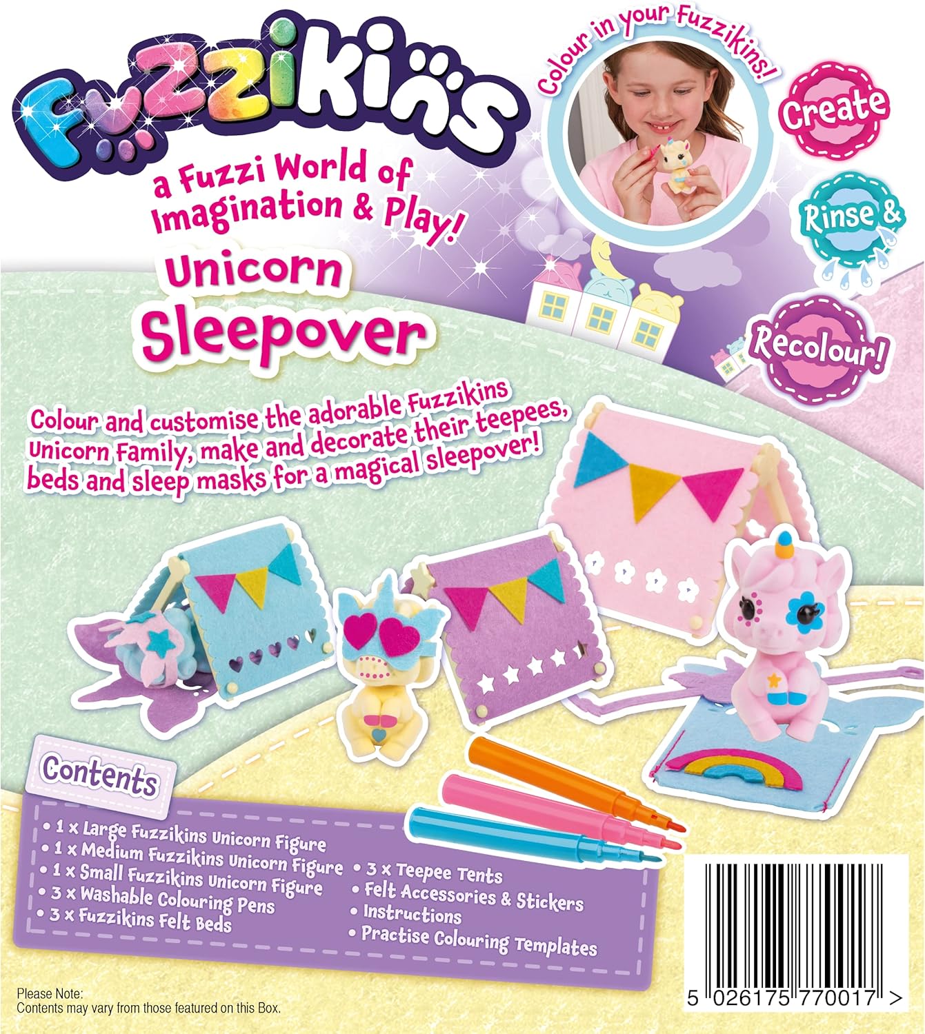 Fuzzikins Reusable Colouring Unicorn Sleepover Art Set for Endless Fun