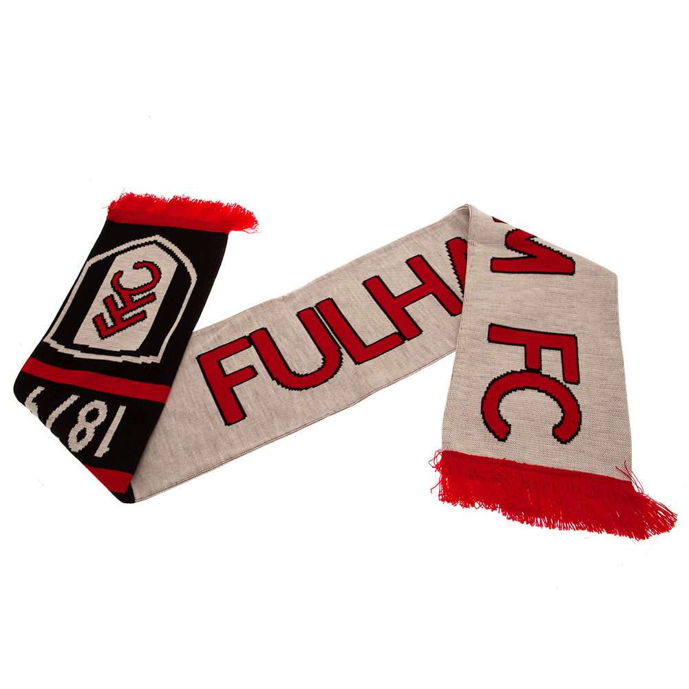 Fulham Football Club Stylish Black and White Knit Scarf with Red Fringe