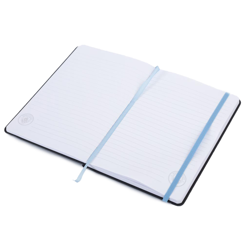 Classic Sky Blue Crest Embossed Manchester City FC Premium Black Faux Leather Notebook