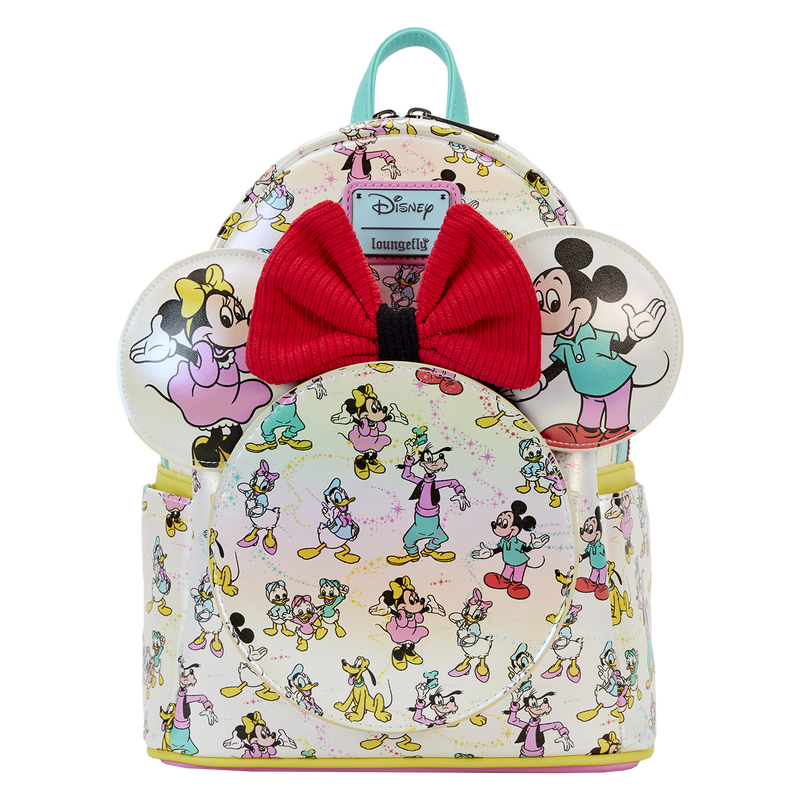 Loungefly Disney100 Iridescent Mini Backpack with Mickey & Friends Print and Ear Headband