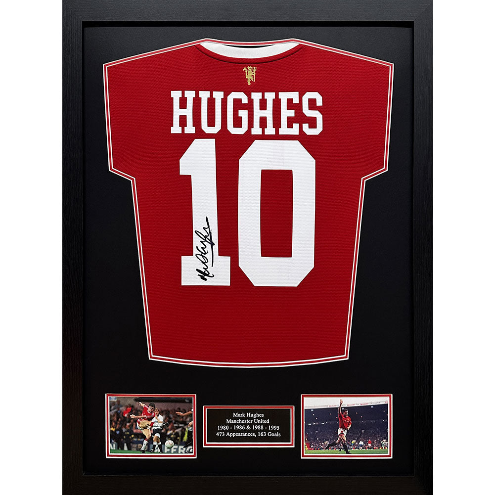 1985 Framed Mark Hughes Signed Replica Manchester United FC Shirt