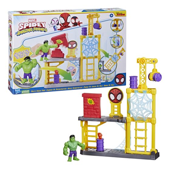 Marvel Spidey and His Amazing Friends-themed Hulk's Smash Yard Playset for Kids' Smash and Bash Fun